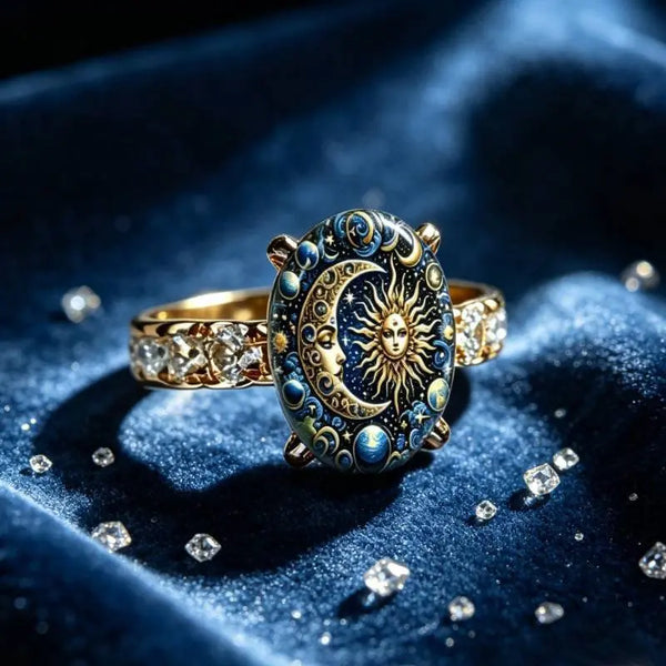 Copper Plain Sun & Moon Celestial Enamel Gold Fashion Ring