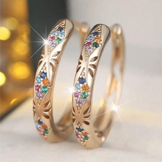 Rainbow Zircon Stone Hoop Earrings  Trendy Statement Ear Cuffs for Daily & Party Jewelry