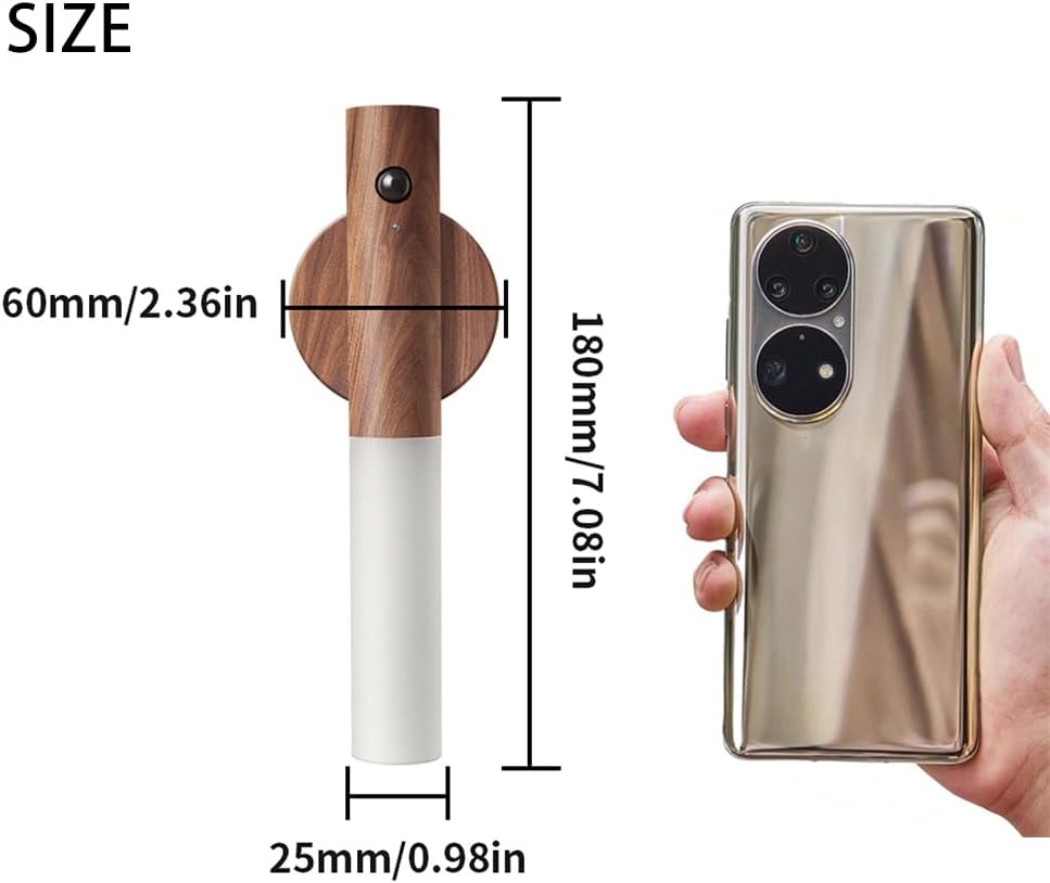 2Pcs Wooden Smart Motion-Sensor LED Night Light / Rechargeable Wall Light