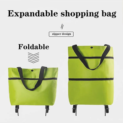 2-in-1 Foldable Shopping Cart: Waterproof Collapsible Grocery Trolley Bag