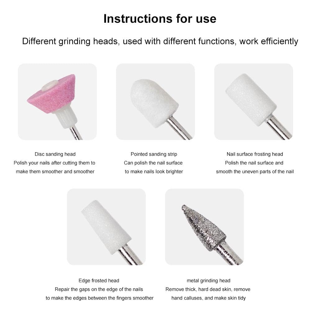 Professional Pen Shape Nail Drill Art File Electric Manicure Set with 5 Bits