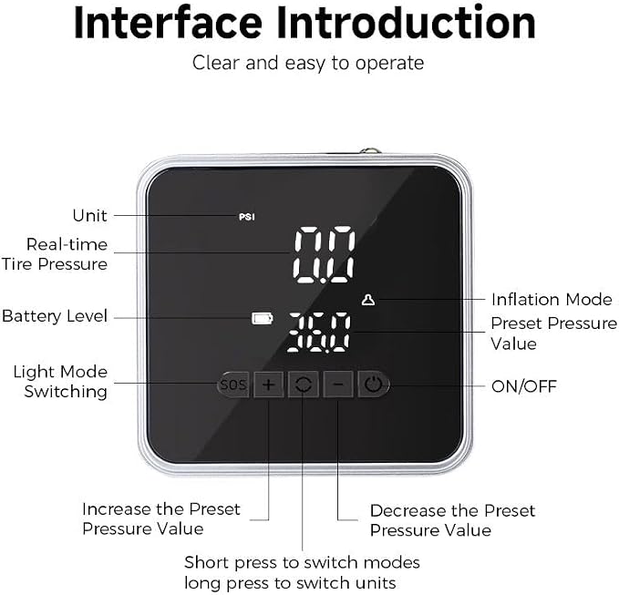 Tire Inflator - Electric Air Compressor for Car,Automatic Handheld Inflator with Real Time Screen Display