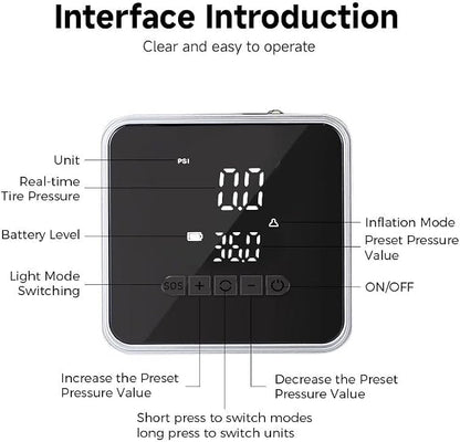 Tire Inflator - Electric Air Compressor for Car,Automatic Handheld Inflator with Real Time Screen Display