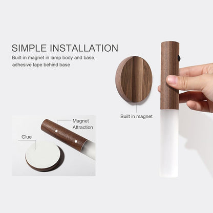 2Pcs Wooden Smart Motion-Sensor LED Night Light / Rechargeable Wall Light