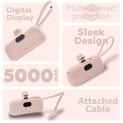 22.5W Fast Charging Mini Capsule Power Bank — 5000mAh Built-in Cables, LED Display