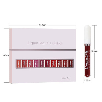 10Pcs Liquid Matte Matt Lipstick Set, Long Lasting Lipstick 24 hour Waterproof