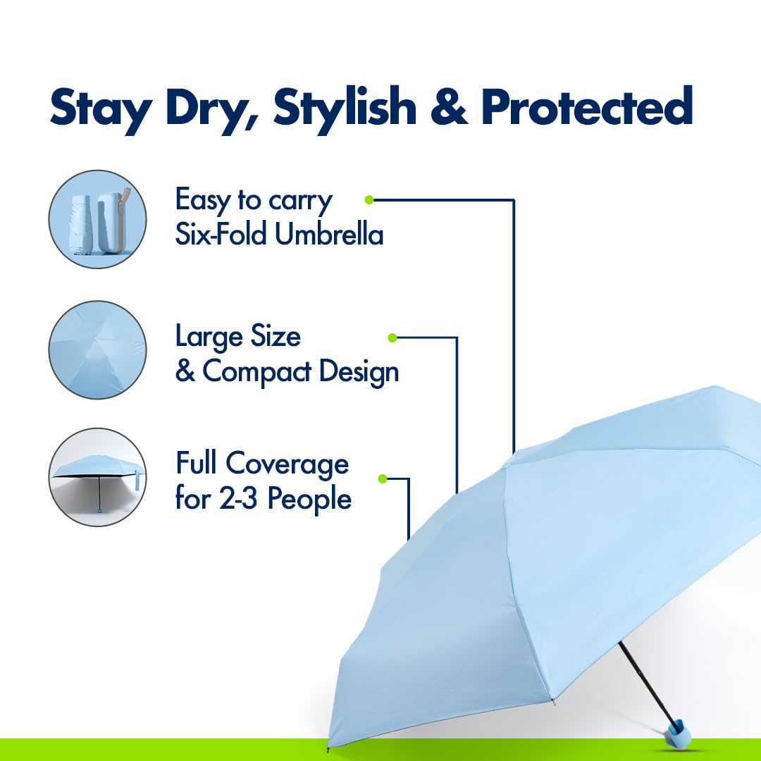 6 Fold Umbrella for Sun And Rain Protection, Lightweight Design, Compact & Portable
