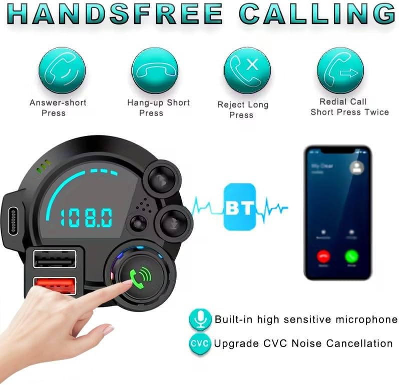 PD 30W Type-C Car Charger & Bluetooth 5.3 FM Transmitter, Wireless MP3 Player with Dual USB Ports