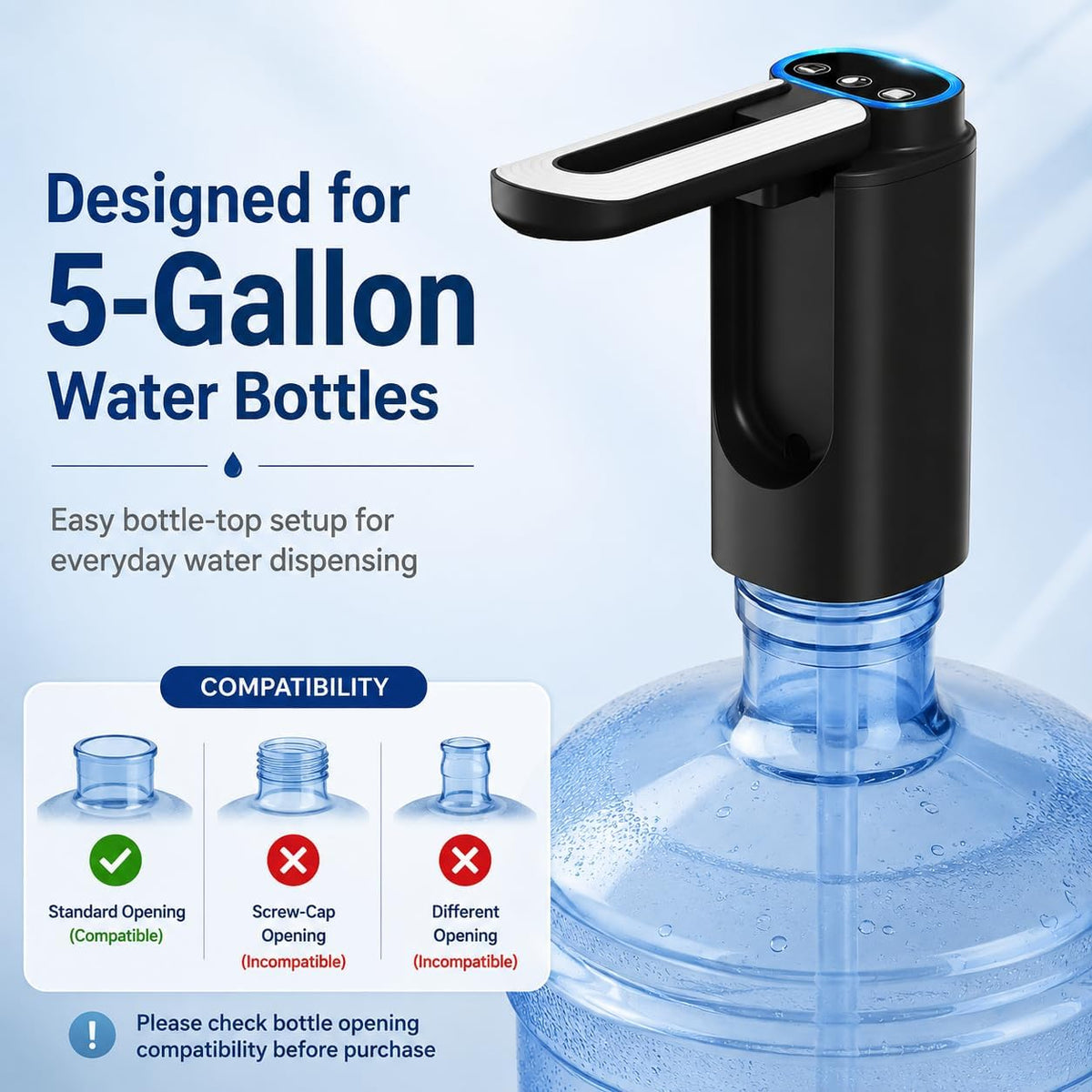 Foldable Spout Rechargeable Water Bottle Pump ,3-Mode Electric Water Dispenser Pump for 5 Gallon Bottles