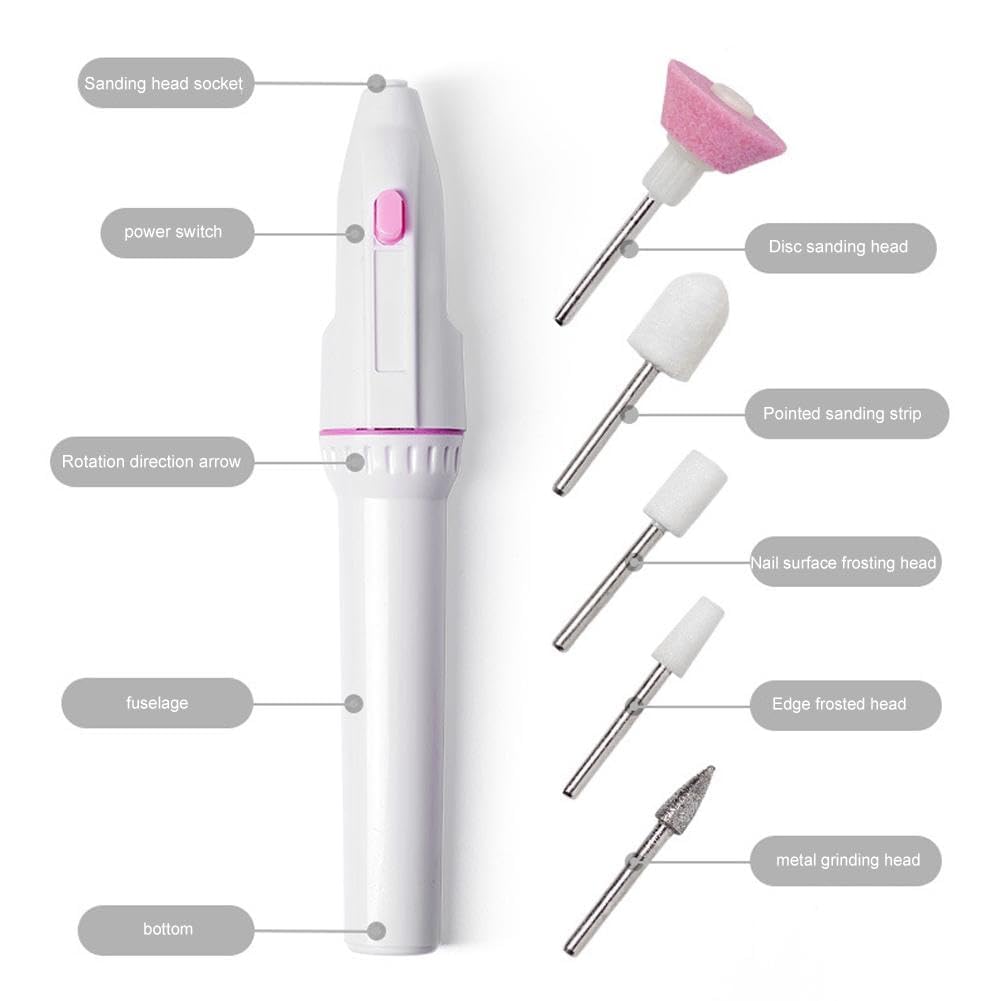 Professional Pen Shape Nail Drill Art File Electric Manicure Set with 5 Bits