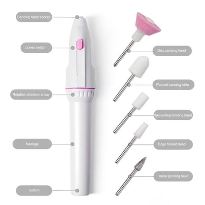 Professional Pen Shape Nail Drill Art File Electric Manicure Set with 5 Bits