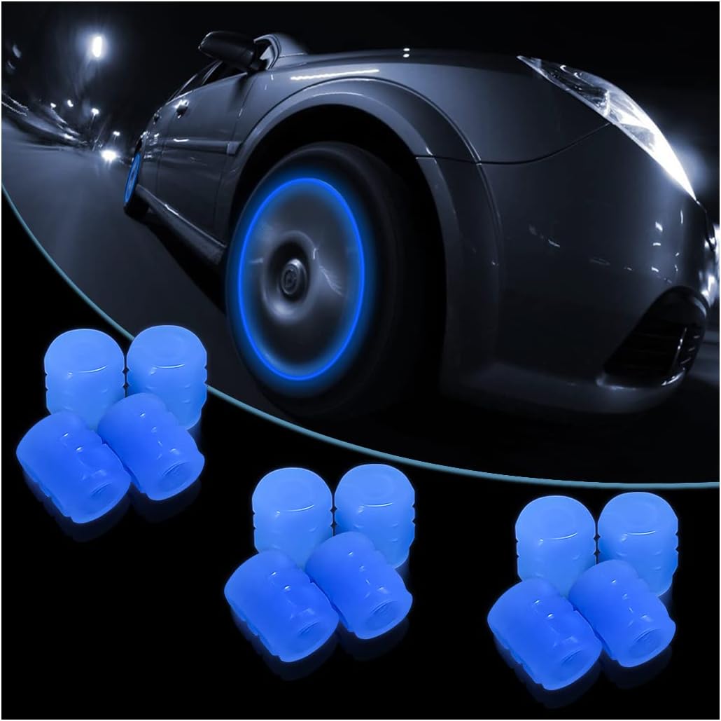16PCS Fluorescent Tire Valve Stem Caps, Tire Valve Covers, Luminous Auto Wheel Air Valve Caps