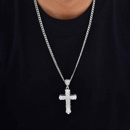 Lucky Wealth-Attracting Cross Necklace Rhinestones Cuban Link Chain Necklace with CZ Cross Pendant