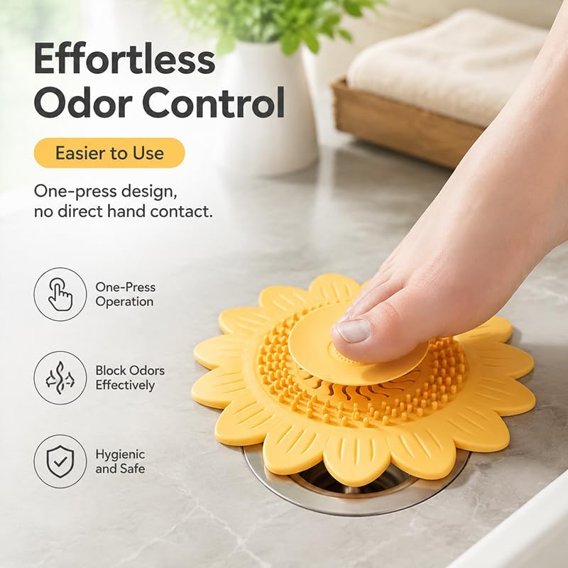 2Pcs Sunflower Silicone Drain Cover Hair Catcher and Odor Stopper