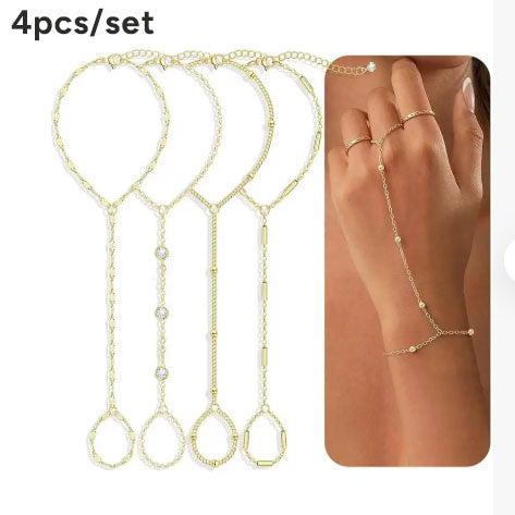 4 Pcs/set Hand Chain Bracelets for Women, Dainty Ring Bracelet Hand Chain