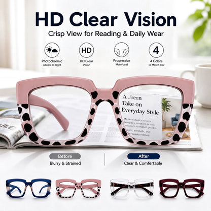 Unisex Progressive Multifocal Photochromic Reading Eyeglasses, UV-Protective Photochromic Lenses