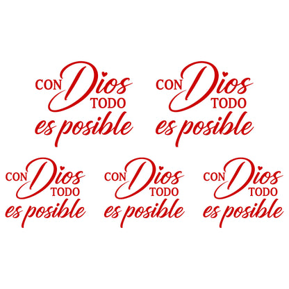 5PCS Con Dios Todo Es Posible Spanish Inspirational Faith Decal Cute Durable Vinyl Sticker