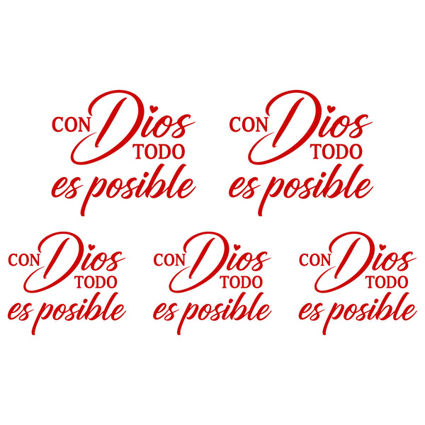 5PCS Con Dios Todo Es Posible Spanish Inspirational Faith Decal Cute Durable Vinyl Sticker