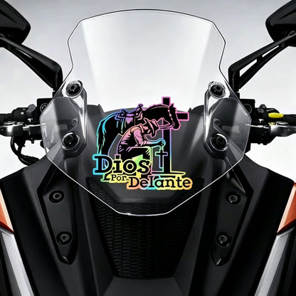 4Pcs Dios Por Delante Vaquero Cross Jesus Vinyl Decal 5" Rainbow Holo