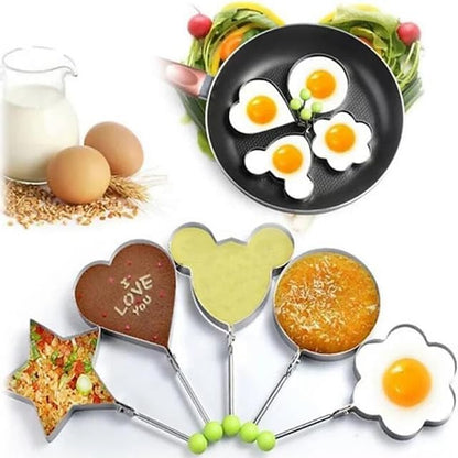 5Pack Stainless Steel Egg Molds, 3.5 Inch Different Shape Silver Egg Ring Molds