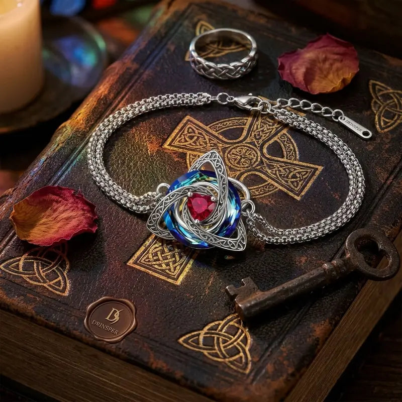 Celtic Knot Bracelet for Women, Trinity Knot Triquetra Crystal Bracelet