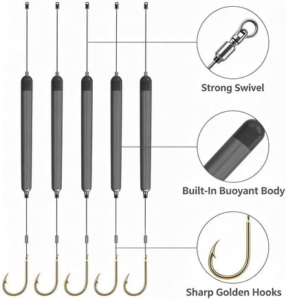5Pcs Pre-Tied Off Bottom Fishing Rig Anti‑snag Floating Hook Leaders, Suspension Fishing Hair Rigs Hooks