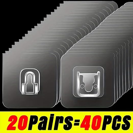 20 Pairs Double Sided Self Adhesive Wall Hooks, Punch Free Transparent Snap Button Set