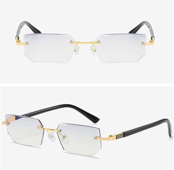 Rimless Photochromic Sunglasses for Men Women Rectangle Reading Glassess