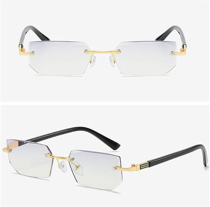 Rimless Photochromic Sunglasses for Men Women Rectangle Reading Glassess