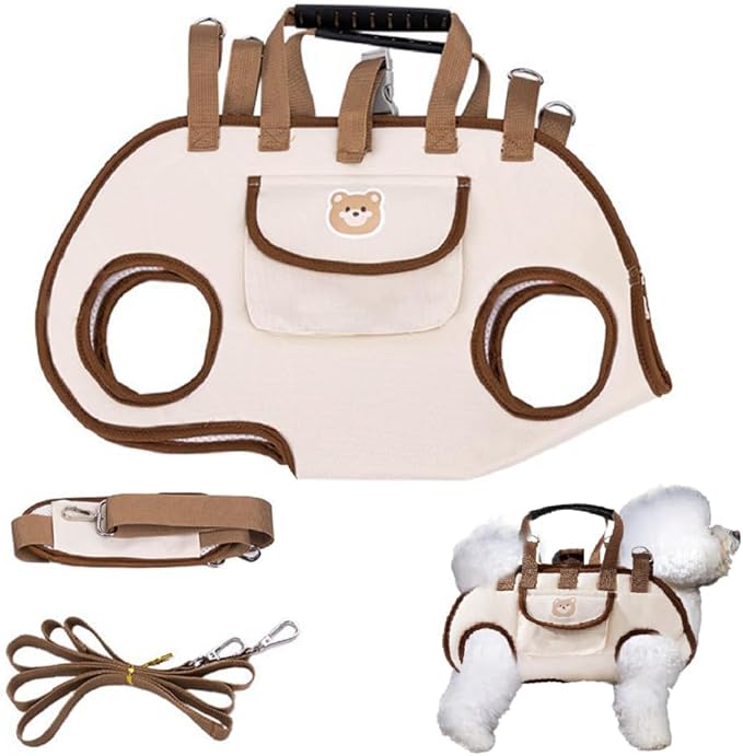 Dog Lift Harness,Adjustable Crossbody Shoulder Strap Cat Carrier Sling with Side Storage Pocket & 120cm Leash