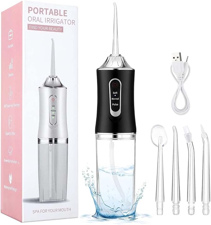 Electric Water Flosser Cordless for Teeth 3 Modes 4 Jet Tips Set