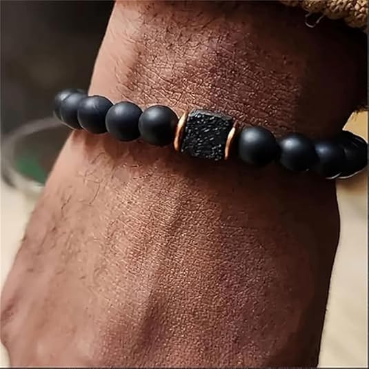 Agate Obsidian Hand Chain Bracelet, 8mm Root Chakra Stone Boost Confidence & Stability