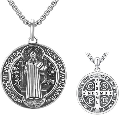 Cross Amulet Pendant, Round Coin Pendant, Religious Catholic Amulet Jewelry