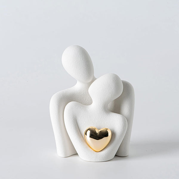 Abstract Couple Figurine Sculpture, Modern Embracing Couple Art Ornament