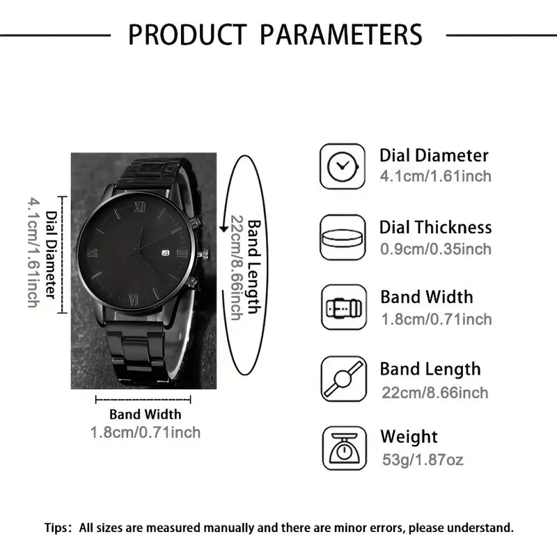 Men's 4-Piece Minimalist Quartz Watch Jewelry Set - Includes Bracelet, Necklace, Ring, Elegant Gift Box