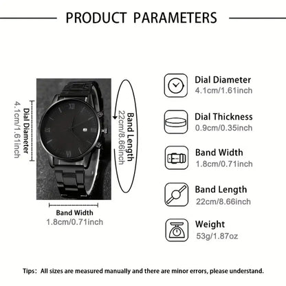Men's 4-Piece Minimalist Quartz Watch Jewelry Set - Includes Bracelet, Necklace, Ring, Elegant Gift Box