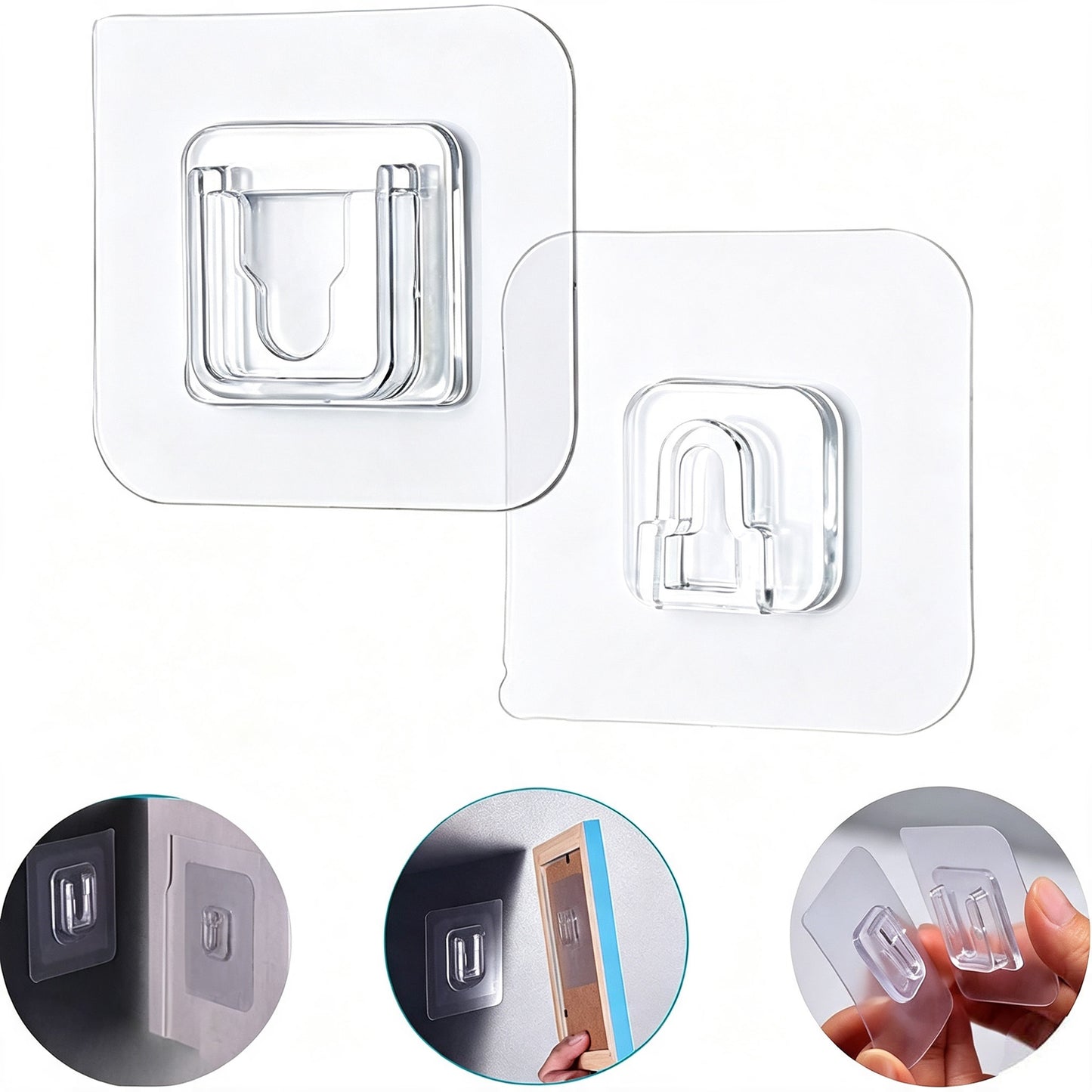 20 Pairs Double Sided Self Adhesive Wall Hooks, Punch Free Transparent Snap Button Set