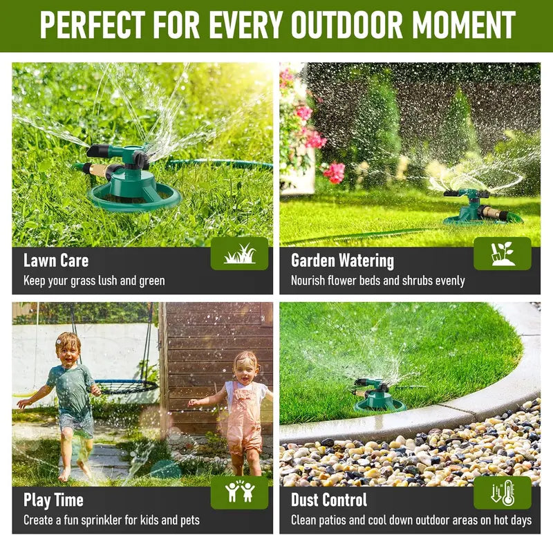 360° Rotating Lawn Sprinkler, Automatic Garden Water Sprinkler with 3 Nozzles