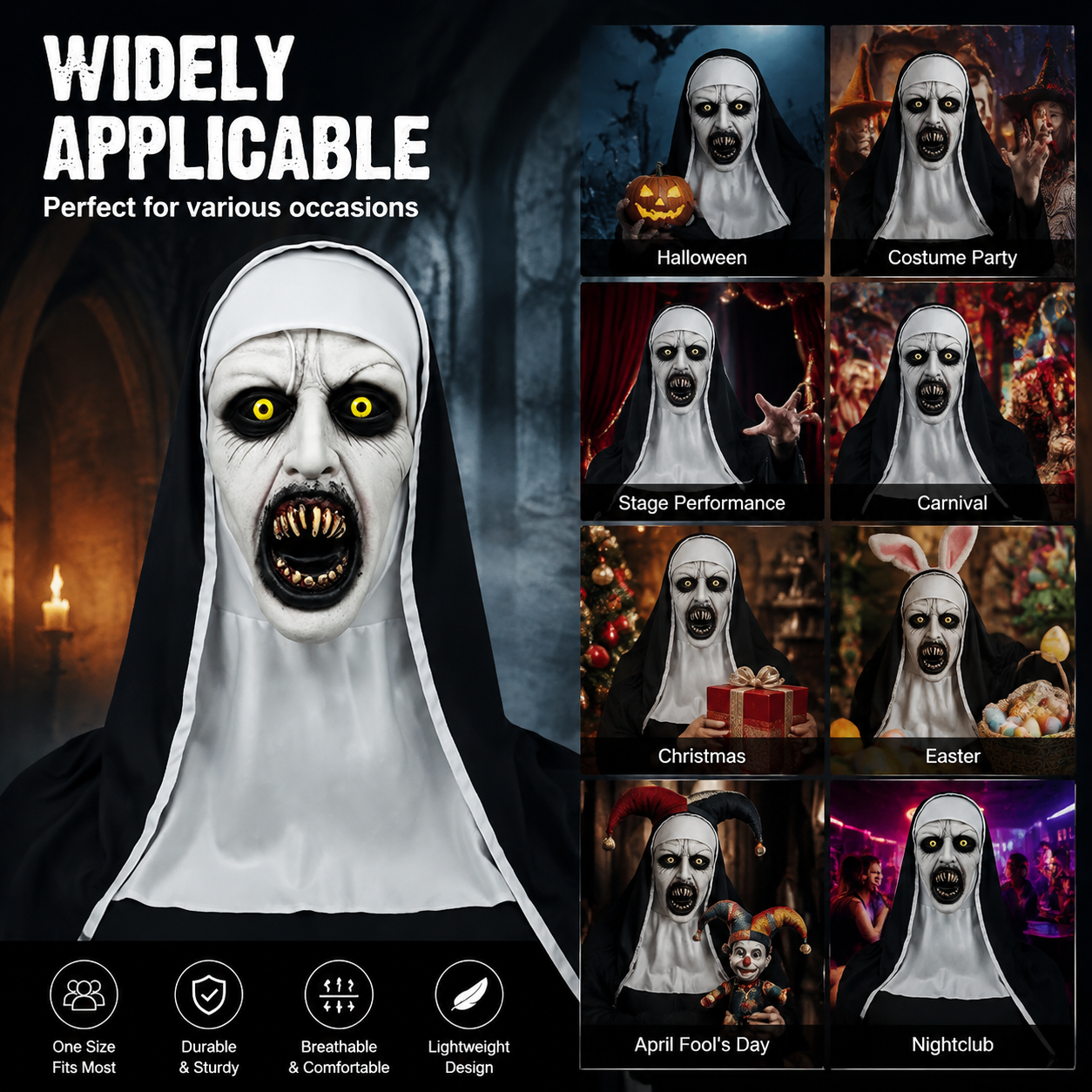 Nun Scary Latex Mask Halloween Party Horror Nun Mask