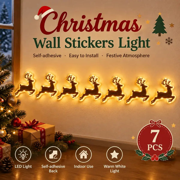 7Pcs/set LED Reindeer Wall Decorations - Festive Christmas Lighting