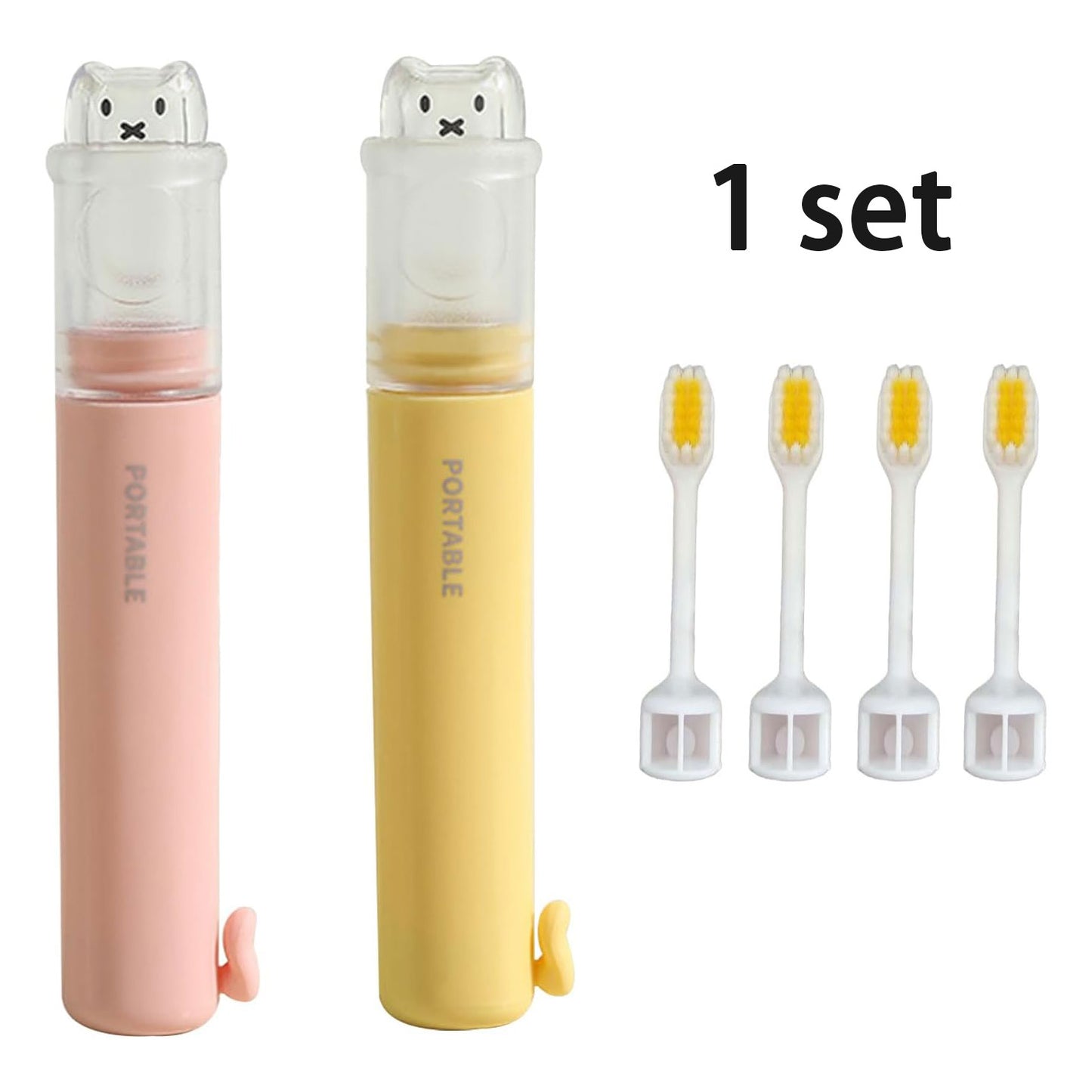 2PCS Portable Travel Toothbrush with Cover Toothpaste Case and 4 Replaceable Heads