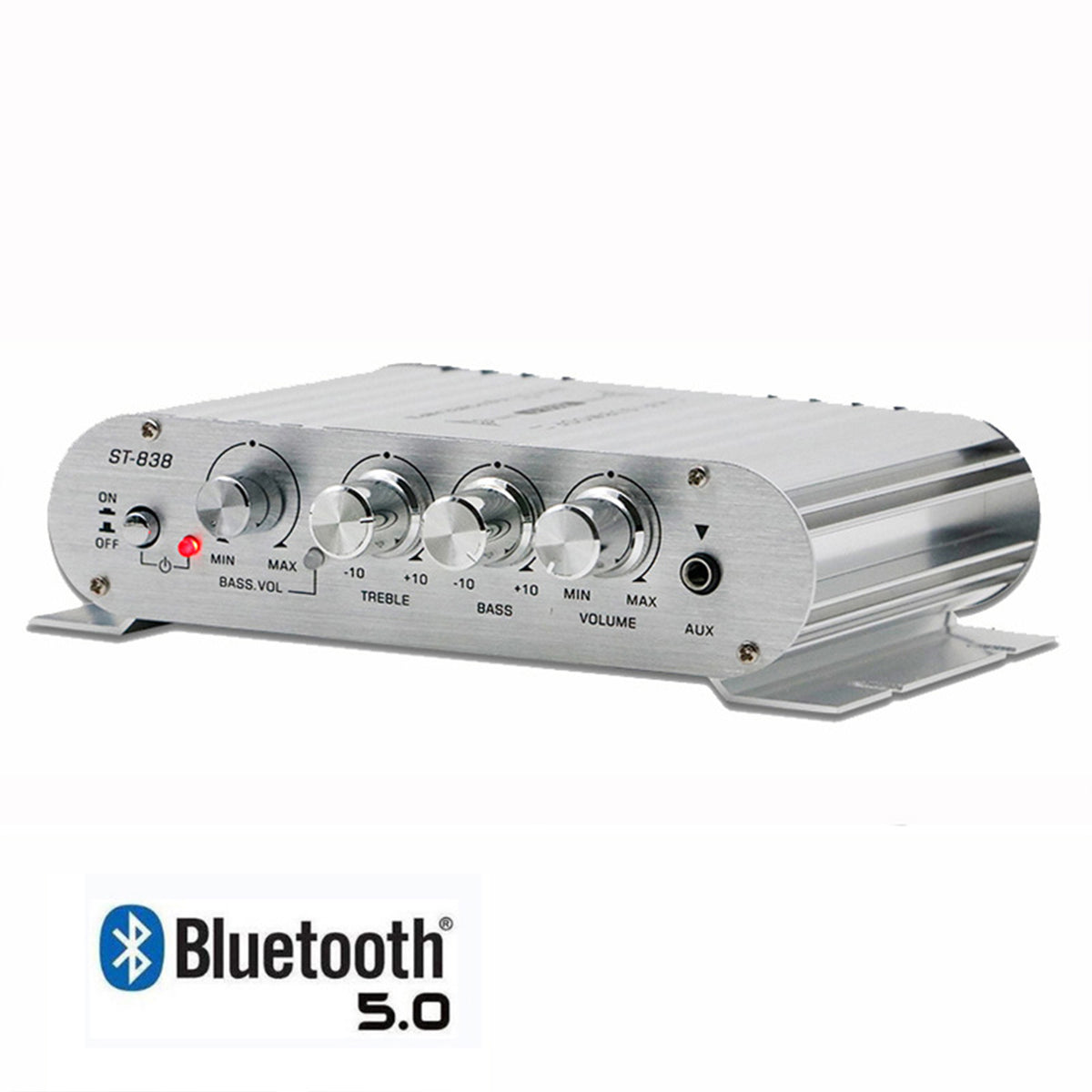 Bluetooth Car Amplifier 12V 80W, 2.1 Channel Mini Stereo Amp with Wireless Audio Streaming