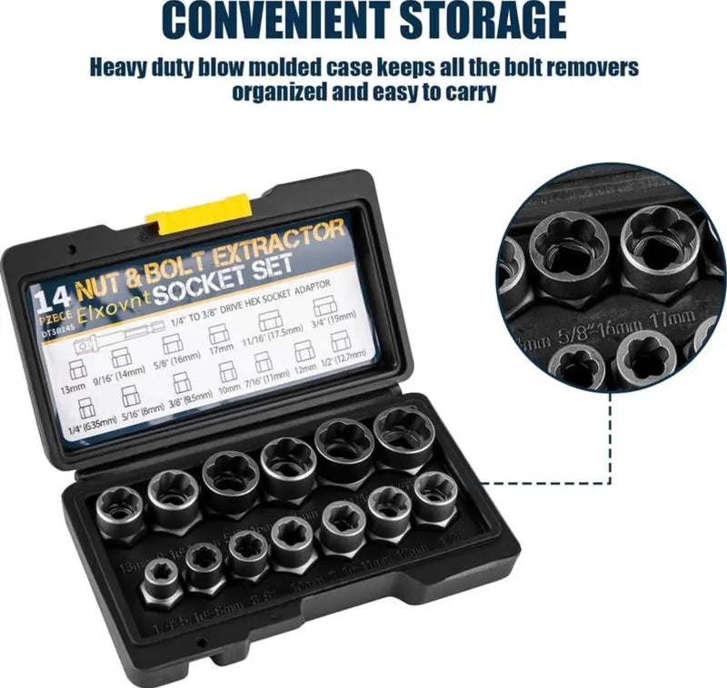 Bolt Extractor Tool Set, 13+1 Counts Impact & Nut Remover Stripped Lug Remover