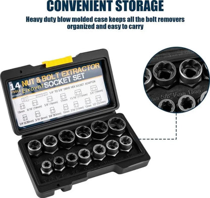 Bolt Extractor Tool Set, 13+1 Counts Impact & Nut Remover Stripped Lug Remover