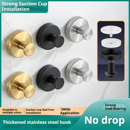 2PCS Stainless Steel Suction Cup Hooks No-Drill No-Damage Vacuum Suction Hooks