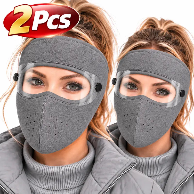 2PCS Winter Face Mask with Detachable Goggles, Windproof Thermal