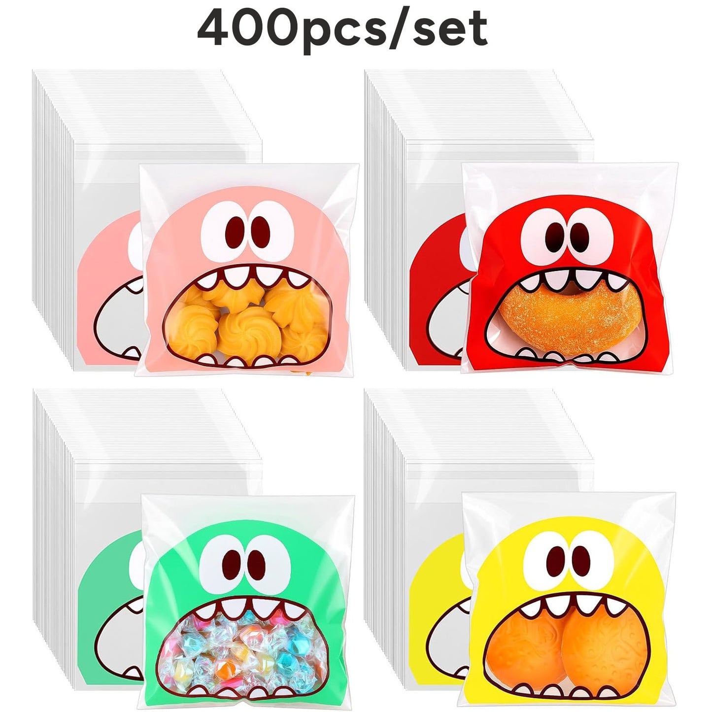 400PCS Cute Cookie Bags 4x4 Inch Self Adhesive Candy Bag Treat Bags