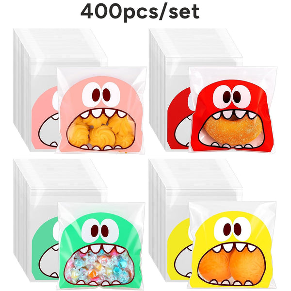 400PCS Cute Cookie Bags 4x4 Inch Self Adhesive Candy Bag Treat Bags