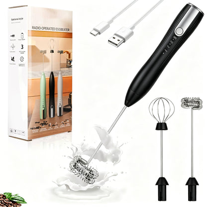 Double Whisk Milk Frother Handheld USB-C Rechargeable Electric Drink Mixer,3 Speeds Adjustable