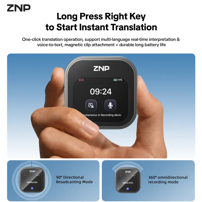 ZNP Z05 Portable Wireless AI Language Translator Pen - Spanish & English Practice Companion, 165-Language Support
